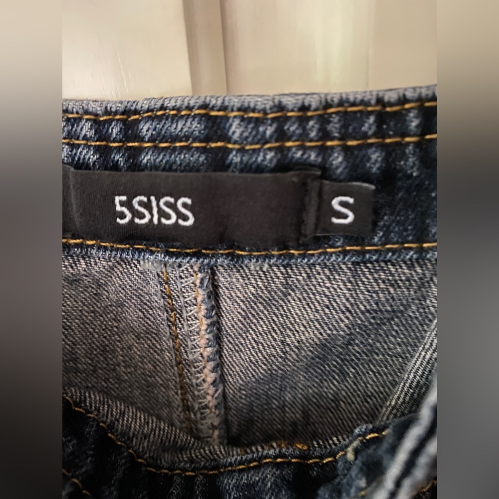 overall denim dress contrast stitching front patch pocket adjustable Straps S - Picture 10 of 10